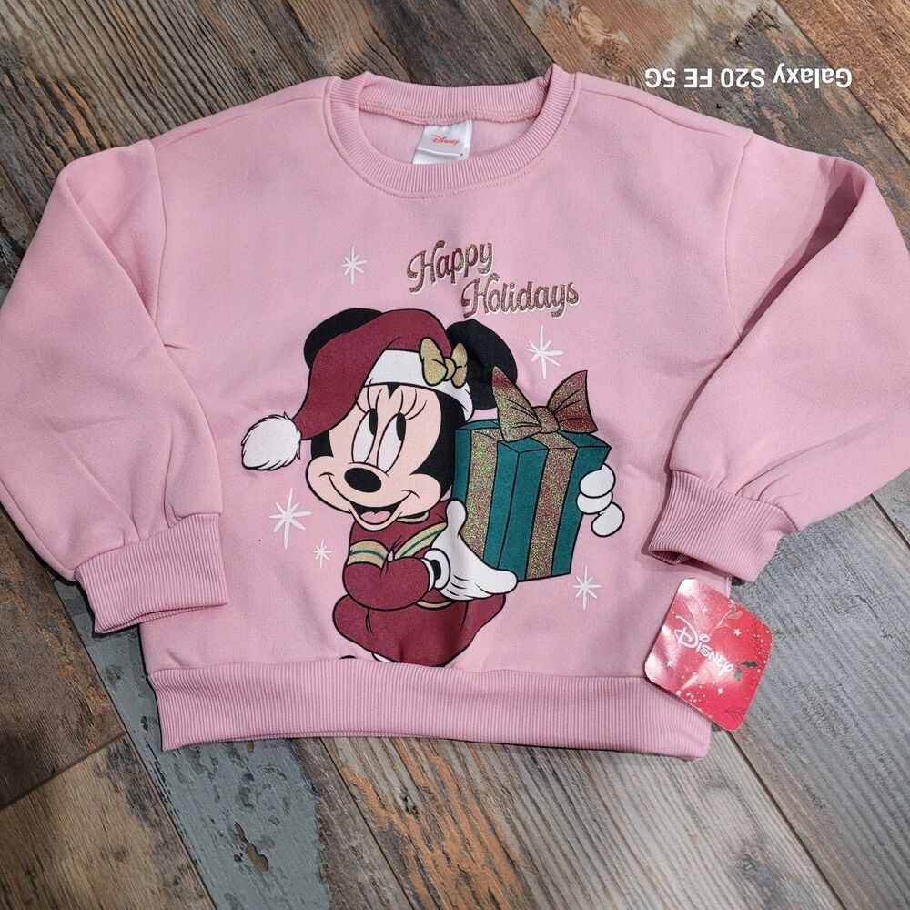 Disney Minnie Mouse Pink Sweatshirt Size 6 Happy Holidays New